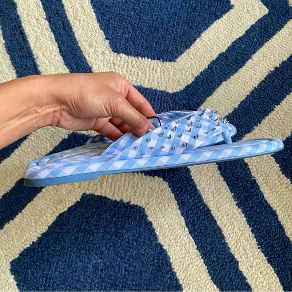 🩵 ZARA BLUE WHITE GINGHAM STUDDED FLIP FLOPS! - Picture 7 of 16